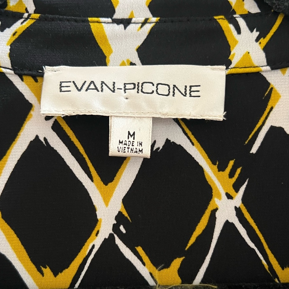 Evan Picone Geometric Print Blouse Medium Black Gold White 3/4 Sleeve Chic Top - Picture 4 of 5